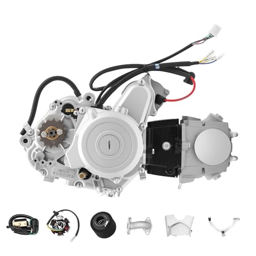 DIFU Pitbike Motor Dirt Bike 125ccm 4 Takt Motor Upgrade ATV Engine Kit, Halbautomatik 3 Gang & 1 Rückwärts Electric Start CDI Benzin für Beach Bike Go-Kart Pocket Motorcycle Quad