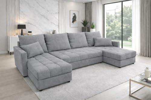 Generisch Aurelia U Wohnlandschaft, Samt Stoff, Ecksofa in U-Form mit Schlaffunktion, Bettkasten, 287 cm Breite, 72 cm Höhe, 38 cm Sitzhöhe, Krono 53, 100% Polyester