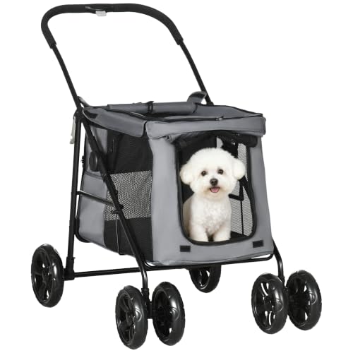 PawHut Hundewagen Faltbarer Hundebuggy Hundetrolley mit Kissen Grau