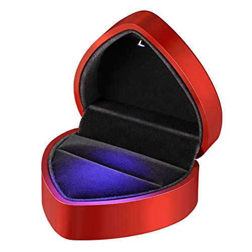 VOSAREA Verlobungsring Box: Herzform Ringschatulle Hochzeit Verlobung LED Ring Box - Samt Geschenkbox Ring Herz Ringschachtel mit Licht für Wedding Valentinstag Proposal (Rot)