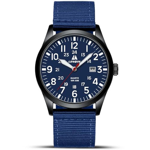 LN LENQIN Herrenuhren, Militäruhren, Field, Analog, Quarz, Armbanduhr für Herren, wasserdicht, mit Datum, Nylon, Band, Army, Tactical Sport, Modern