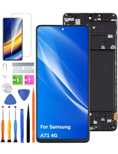 HLYGZX Ersatz Display für Samsung Galaxy A71 4G LCD-Bildschirm TFT, A715F A715W A715X Bildschirm LCD Display Touch Digitizer Assembly Reparaturteile Kit(Ohne Fingerabdruck, Schwarz mit Rahmen)