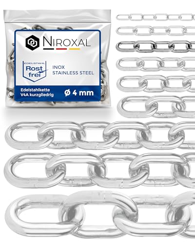 50cm = 0,5 meter 4mm starke Kette Edelstahl Meterware V4A Schaukel Ketten kurzgliedrig am Stück Stahlkette A4 DIN 56856 Edelstahlkette DIN 766 rostfreie Gliederkette Ankerkette 0,5m