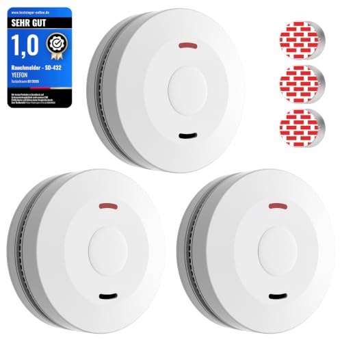Rauchmelder, Feuermelder 10 Jahre Batterie, mit Starkere Magnethalterung, 85 dB Alarmlautstärke, Testsieger/Stummschalttaste, Zertifiziert nach EN 14604, für Den Brandschutz zu Hause, 3 Stück