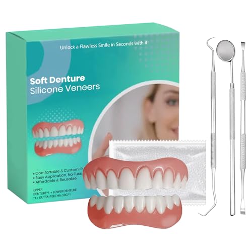 Silikon Reline Gebiss Set, Silikon-Unterfütterungsset Zahnersatz, Zahnprothesen mit Beißring, Spiegel, Zahnreiniger und Sonde, Bequeme Passform, Zaubern Sie Ein Selbstbewusstes Lächeln