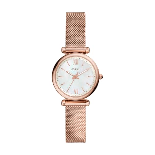 Fossil Uhr für Damen Carlie, Quarzwerk, 29mm Rose Gold Edelstahlgehäuse mit Edelstahlarmband, ES4433
