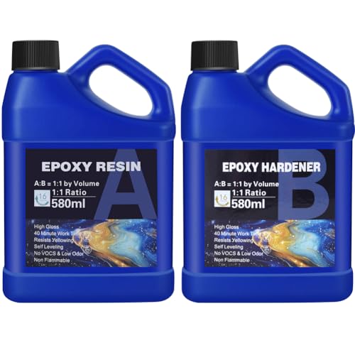 1160ml Epoxidharz Set,Epoxidharz mit Härter 1: 1 Verhältnis Glasklar Gießharz mit Handschuh, Messbecher, Holzstäbchen, Pipetten Harz Gießen Set für Holz, Schmuckherstellung