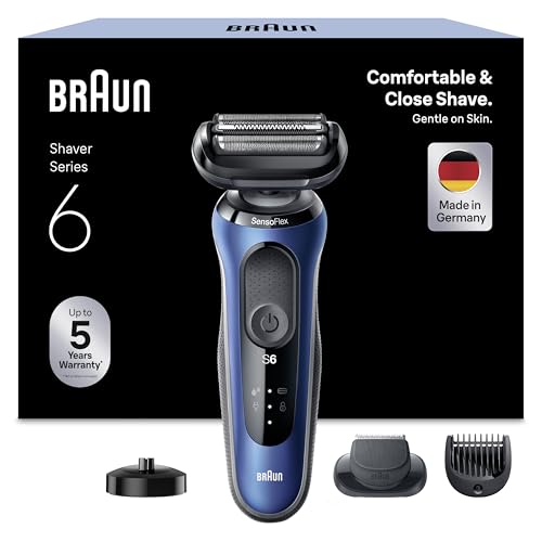 Braun Series 6 Elektrorasierer mit EasyClick Barttrimmer Aufsatz, SensoFlex Rasierer Herren Elektrisch, Ladestation, Wet & Dry, Geschenk Mann, Made in Germany, 61-B4500cs, blau