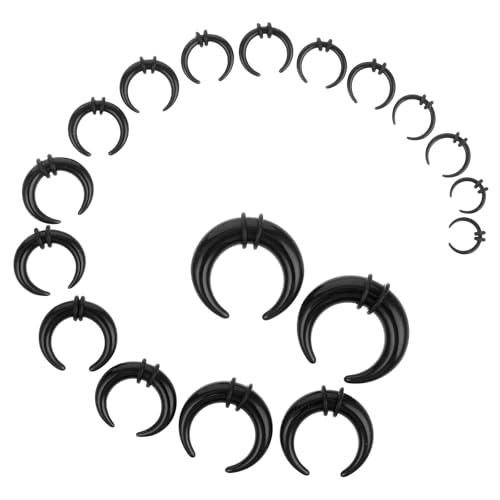 Lusofie Septum Piercing Schwarz Set 18-Teiliges Acryl Pincher Tapers Septum Ringe C Form Septum Stretching Kit Konische Nasenringe Septum Ringe Piercing Schmuck Nase Und Ohr FüR Damen Mädchen