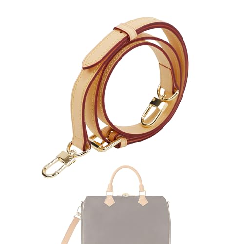 DGAZ Vachetta-Leder Schulterriemen für Speedy, Handgefertigter Ersatz-Taschengurt mit D-Ringen, Verstellbare Länge 90–120 cm, mit Geschenkbox (1,2 cm Breite, Beige)