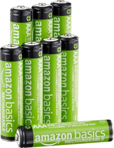 Amazon Basics 8er-Pack wiederaufladbare AAA-NiMH-Leistungsbatterien, 800 mAh, 1,2 V, bis zu 1000x aufladbar, vorgeladen