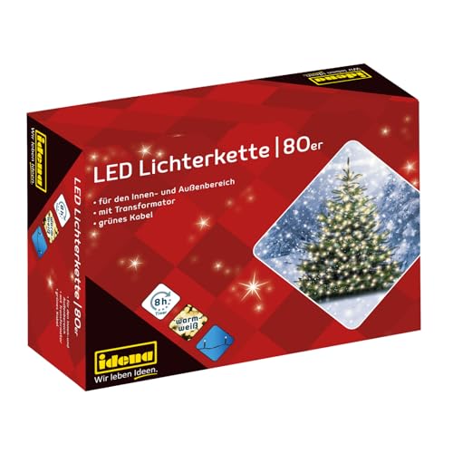 Idena 8325058 - LED Lichterkette mit 80 LEDs in Gold-Gelb, mit 8 Stunden Timer Funktion und Transformator, ca. 15,9 m lang, Deko für Innen & Außen, als Party Deko, Weihnachtsdeko, zur Hochzeit