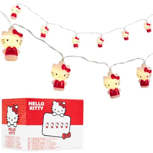 Hello Kitty Led Lichterkette Innen mit 10 Kätzchen Batteriebetrieben Kleine Lichterketten für Deko Wand Fenster Geschenke für Kinder Frauen und Teens