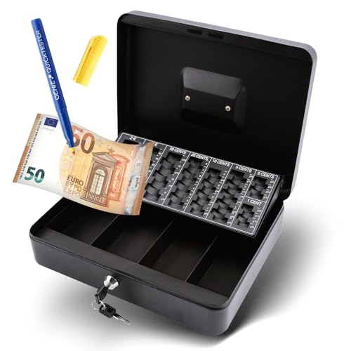 Olympia 6031 CB 770 Plus Geldkassette | Geldkasse abschließbar mit Schlüssel | Handkasse mit Münzzählbrett | Kasse für Bargeld | Geld Kassette aus Stahl | Inkl. GENIE Falschgeldprüfer