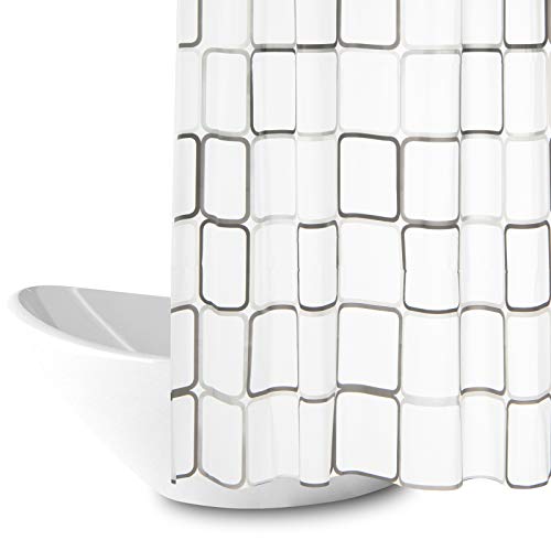 BOZKAA Duschvorhang, Wasserdichter 180x200cm Duschvorhang Waschbar Schnelltrocknender Stoff Polyester Badewanne Vorhang mit 12 Duschvorhängeringen, Weiß (Kasten)