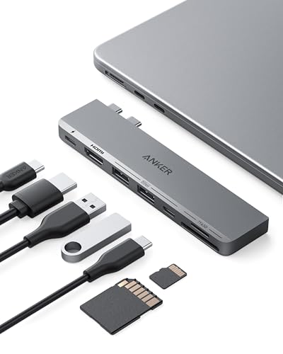 Anker USB-C Hub für MacBook, Anker 547 USB-C Hub (7-in-2), Kompatibel mit Thunderbolt 4 Port, 4K HDMI, 2 USB-A Datenschluss für MacBook Pro 13 Zoll, MacBook Air M1 / M2 und weitere