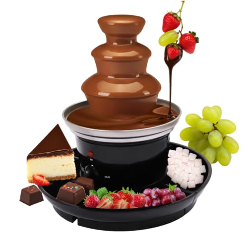 HUOMMGS Schokoladenbrunnen 3 Etagen Schokobrunnen mit Schmelzfunktion 40W Elektrisch Schokolade Brunnen 0,45KG Schokofondue Edelstahl Schokoladen Brunnen Silber Schokoladebrunnen mit 6 Gabeln