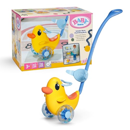 BABY born Schiebe-Berta - Mit Lenkstange & funktionsfähigen Rädern - Für 36 cm & 43 cm Puppen - Hochwertiges Puppenzubehör - Geeignet für Kinder ab 3 Jahren, Gelb