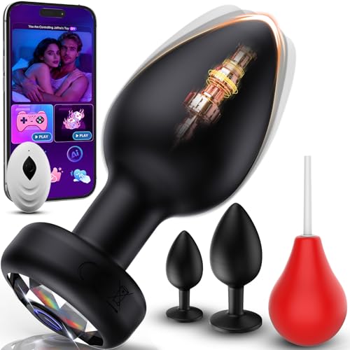 Analplugs 4-teilige Set mit Analdusche für Analverkehr - AI-Sync Vibrator mit App-Fernbedienung, 3 abgestuften Größen Vielfältige Vibrationsmodi Anal Plug Set für Paare, Männer & Frauen Dildos