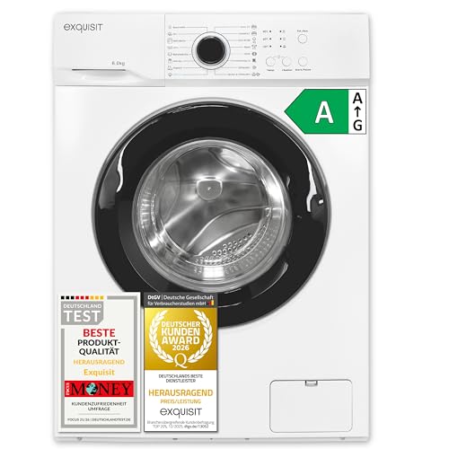 Exquisit Waschmaschine 6kg - Kleine Waschmaschine - 44 cm Tiefe - Weiss