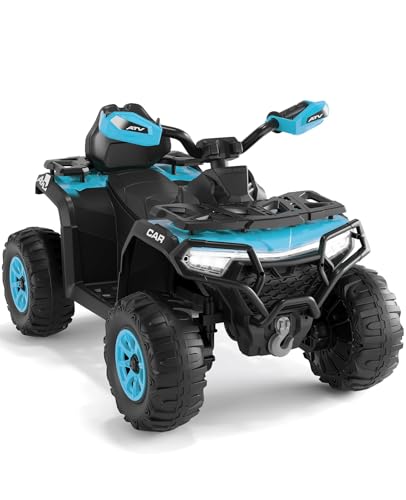Elektro Quad Für Kinder, 12V 4.5Ah Starke Batterie, 2X Antriebsmotoren, Offroad-Reifen, Musik-Player über USB/TF, LED-Scheinwerfer, Geschwindigkeit 3-8 Km/h, Für Kinder Ab 3-8 Jahre, Türkisblau
