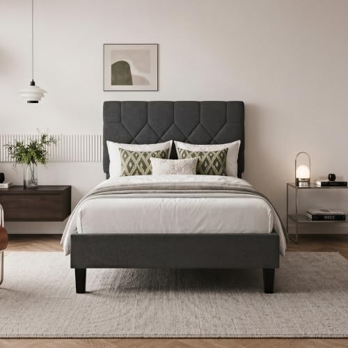 Novilla Bett 90x200cm Bettgestell mit Verstellbares Gepolstertes Kopfteil