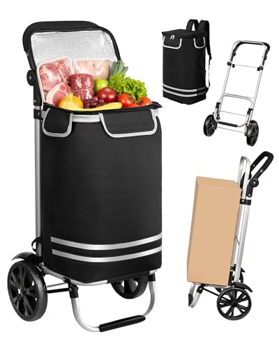 Oak & Tea Einkaufstrolley 3 IN 1 Klappbar, Leicht & Robust (50kg Traglast, 56L) mit 2 Rädern & Verstellbarem Griff – Aus Oxford-Stoff mit Isolier-Innenfutter – Ideal für Supermarkt, Reisen & Haushalt