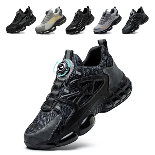 Arbeitsschuhe Herren Damen Sicherheitsschuhe Stahlkappenschuhe Sportlich Atmungsaktiv rutschfeste Safety Shoes Black 43 EU
