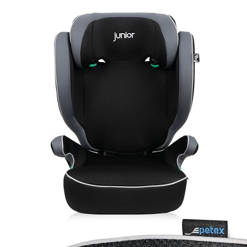 PETEX Auto-Kindersitz Basic i-Size Norm nach ECE R129 für Kinder von ca. 100-150 cm, höhenverstellbarer Kinderautositz in grau, 1 Stück