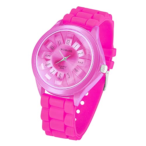 Taffstyle Unisex Armbanduhr Analog Quarz mit Silikon-Armband Metall Sportuhr Damen Herren Uhr Pink