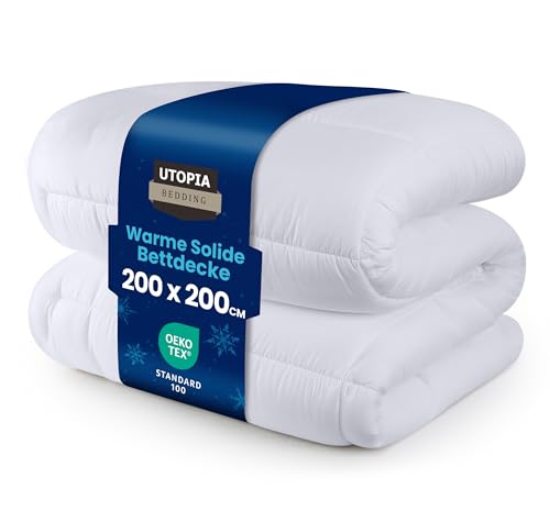 Utopia Bedding Bettdecke 200 x 200 cm, Ganzjahresdecke 370 GSM Füllung, atmungsaktive Schlafdecke, Steppdecke, Super Weiche Kuschelige (Weiß)