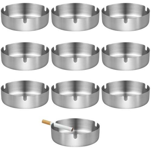 10 Kleiner Aschenbecher aus Edelstahl, 8cm Moderne Tragbarer Aschenbecher, Tischplatte Runden Aschenbechers Leicht zu reinigen für Bars, Partys, Versammlungen und den täglichen Gebrauch (Silber)