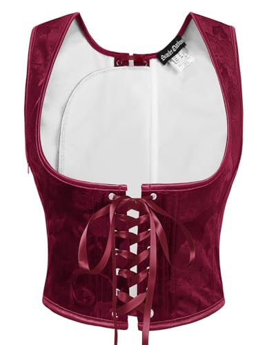 SCARLET DARKNESS Damen Renaissance Corset Top Lace-up Samt Corsage Herbst Winter Christmas Unterbrust Piraten Korsett Weinrot 40