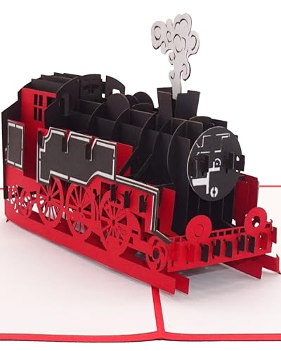 Pop Up Karte Eisenbahn - Lokomotive 3D Geburtstagskarte mit Dampflok - als Deko, Geschenkverpackung oder Gutschein Eisenbahner