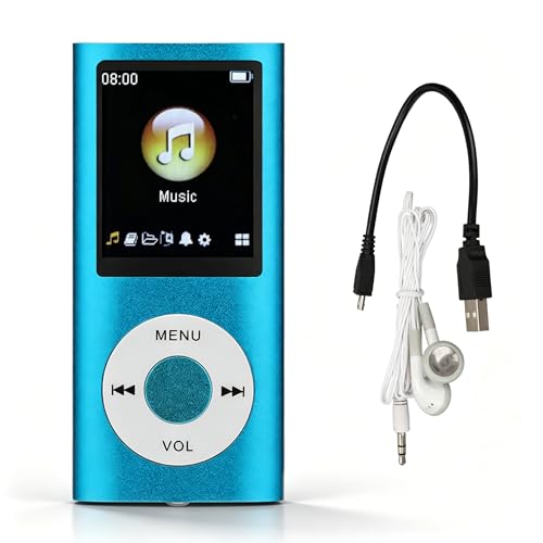 Bewinner MP3-Player/MP4-Player, Musikplayer Unterstützt Bis zu 64 GB TF-Karte, Digitaler 1,8-Zoll-LCD-Bildschirm, Tragbarer HiFi-Musikplayer mit Verlustfreiem Sound und Lautsprecher(Blau)