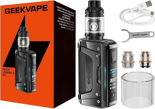 Geekvape Aegis Legend 5 Mod Kit | 200 W TC Box Mod (Battery Not Included) Vape with Z Sub Ohm Tank 5.5 ml Vaper Z Coil Vaporiser No Nicotine