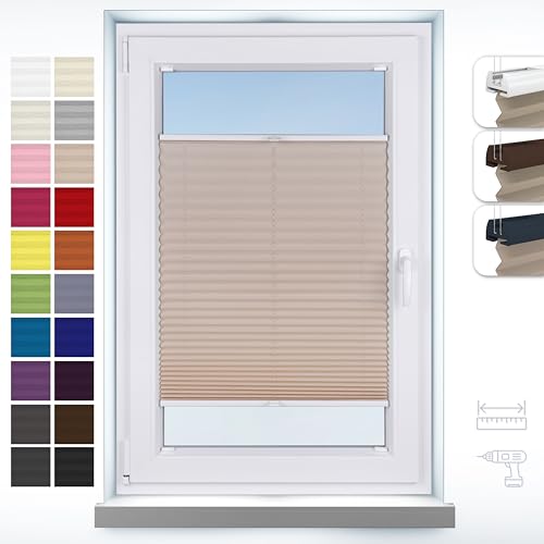 Shadoo Home® - Premium Plissee Mit Bohren NACH MAß | 23 Farben | Breite 30-129cm | Höhe 50-230cm | Blickdicht und Lichtdurchlässig Plissee für Fenster & Balkontür - Angepasste Größe alle 1 cm