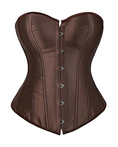 Acrawnni Damen-Korsett mit Schnürung, schulterfrei, Überbrustkorsett, Bustier, Vintage, Blumendruck, Spitze, Körperformer, Dessous, Top, C-braun, S