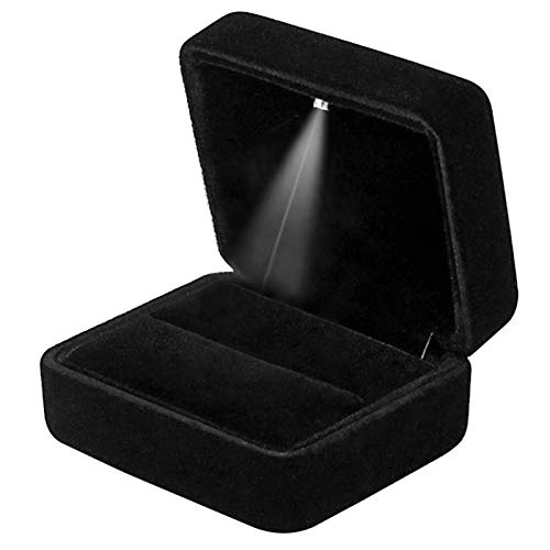 GBYAN Ring Box Ringschachtel mit LED Licht Schwarze Ringetui Samt Schmuck Geschenkbox für Verlobung, Heiratsantrag, Hochzeit,Schwarz