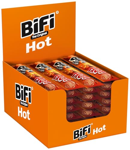 BiFi Original Hot Salami Sticks - 40er Pack (40 x 20g) - Wurst Snack To Go - Luftgetrocknet Fleisch & Wurstwaren Paket - Salami mit Pfeffer, Koriander und Knoblauch - Ideale Knabberbox - Wurstpaket