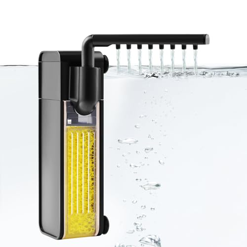 VILLNO 3W Innenfilter Aquarium, Leiser Aquarienfilter mit 250L/H Wasserpumpe, 3-in-1 Aquarium Filter für Klein Aquarien bis zu 40L, Leiser Filter mit Regenwasserauslass-System