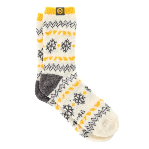 BVB Winter Wonder Hüttensocken, Norwegermuster, Größe 39-42, Polyester mit Elastan, Weiß-Gelb-Grau