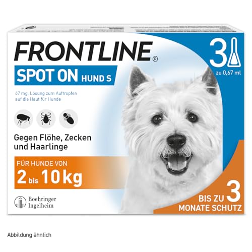 FRONTLINE Spot ON Hund S gegen Zecken, Flöhe & Haarlinge (kleine Hunde 2 bis 10 kg) - 3X Pipetten für bis zu 3 Monate Schutz - wasserfest