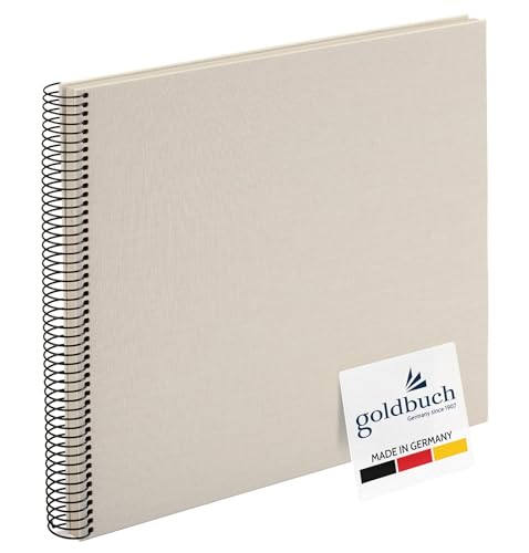 goldbuch 25 323 Spiralalbum Bella Vista, Foto Album 35 x 30 x 1,5 cm - Spirale ⌀ 2,8 cm, Fotoalbum, 40 weiße Seiten, Erinnerungsalbum aus Leinen, Fotobuch für Bilder und Fotos zum Einkleben, Sandgrau