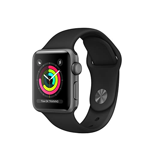 Apple Watch Series 3 GPS, 38 mm Aluminiumgehäuse, Space Grau, mit Sportarmband, Schwarz (Generalüberholt)