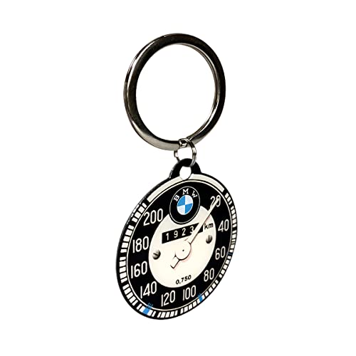 Nostalgic-Art Retro Schlüsselanhänger, Ø 4 cm, BMW – Tachometer – Geschenk-Idee für BMW Accessoires Fans, Original Lizenzprodukt (OLP), aus Metall, Vintage Design