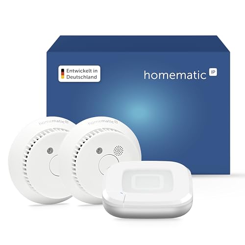 Homematic IP Smart Home Starter Set Rauchwarnmelder, Rauchmelder alarmiert lokal über die Sirene und per Push-Benachrichtigung in der Smartphone-App, integrierte LED-Notbeleuchtung, 162162A0