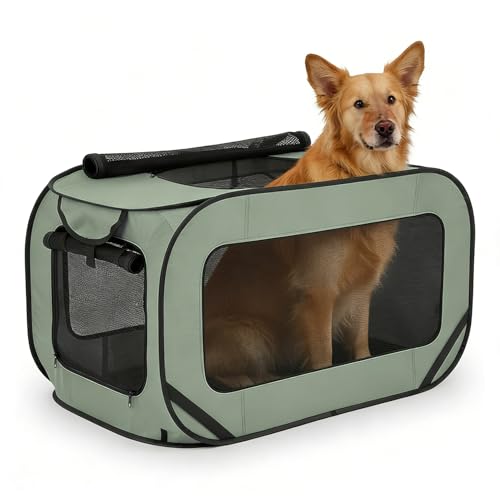 Hundebox Faltbar Hundetransportbox, 94 * 53 * 53 cm, Faltbar Katzen Transportboxen, stabile Transportbox für Katzen & Hunde bis 25kg, Auto Haustiertransportbox für Unterwegs & Zuhause (Grün)