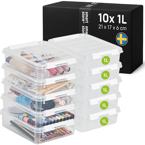 SmartStore - 10x Aufbewahrungsbox mit Deckel Classic 1L (21x17x6cm) | Stapelbare Box mit Deckel | Lebensmittelechte Kunststoffbox | Plastikbox mit Deckel & verstärkten Ecken | 10 Jahre Garantie