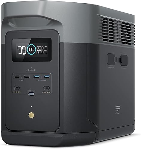 EcoFlow DELTA 2 Max tragbare Powerstation 2048Wh, erweiterbar 2-6 kWh, LFP-Batterie mit 3000 Zyklen, 80% Ladung <1 Std, 3000W Max Ausgangsleistung, Solargenerator für Zuhause, Camping, Wohnmobil